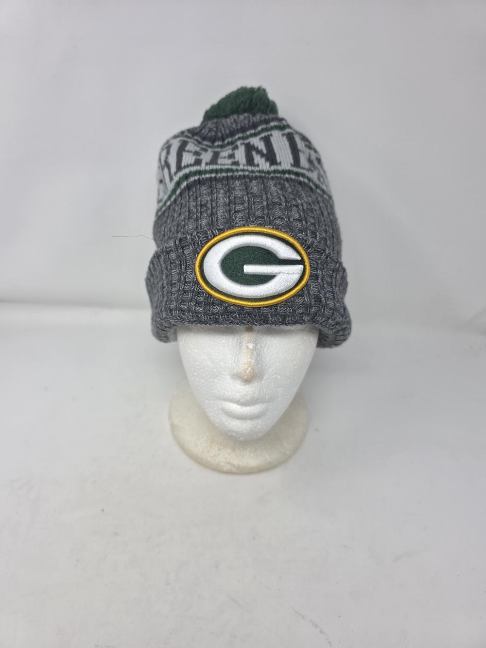 New Era NFL Green Bay Packers Fleece Lined Pom Beanie Knit Hat Gray Green OSFM